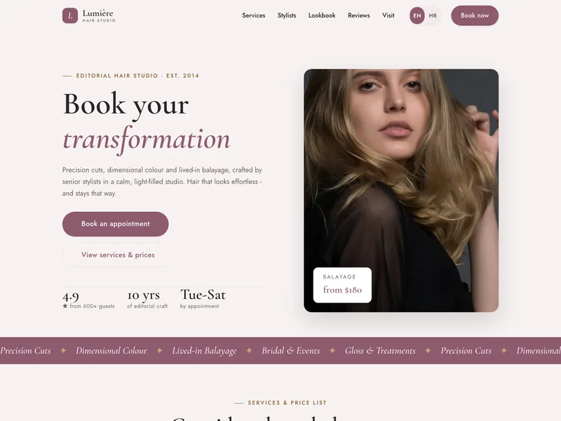 Hair Salon - Landing page