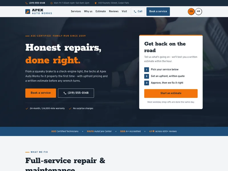 Auto Repair Shop - Landing page