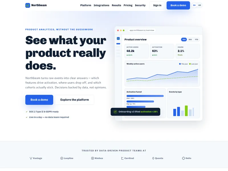 Analytics Platform - Landing page