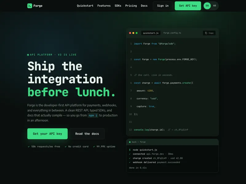Developer / API Platform - Landing page