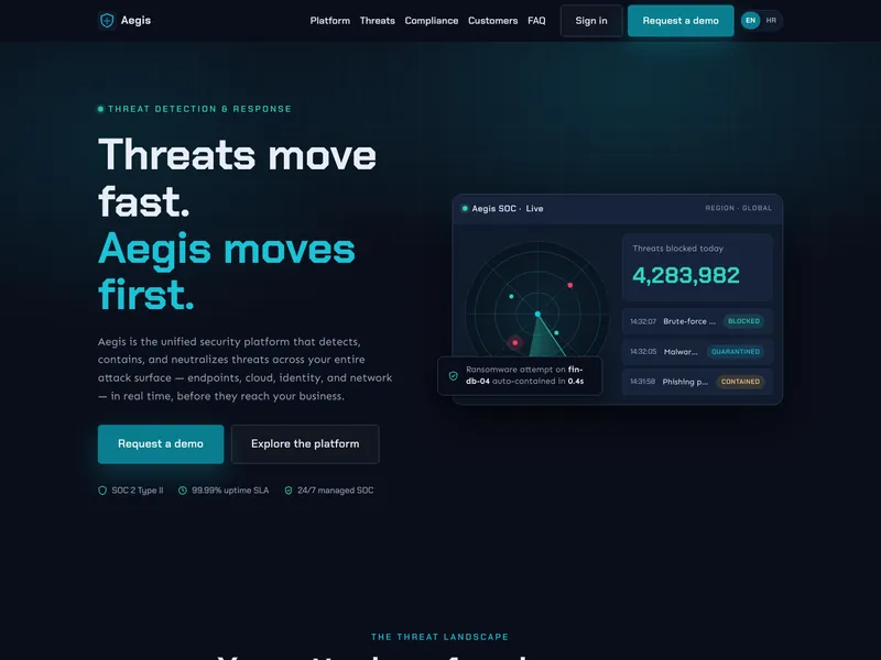 Cybersecurity Software - Landing page