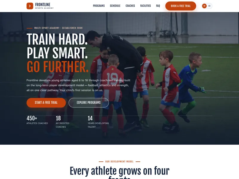Sports Academy - Landing page