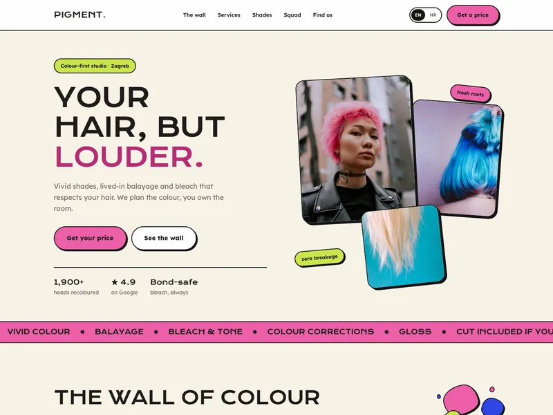 Hair Colour Studio - Landing page