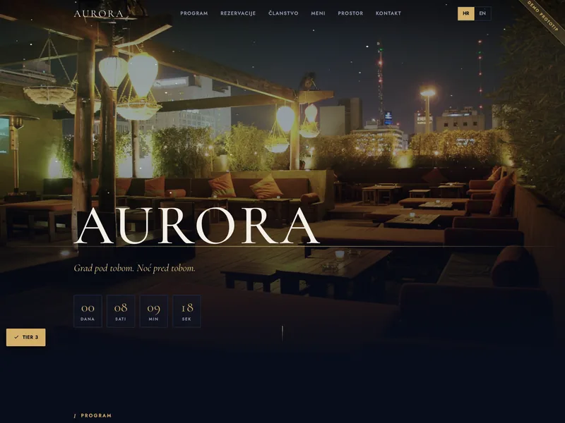 AURORA Rooftop Club - Landing stranica